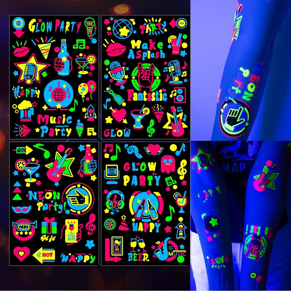 Glow in the Dark UV Neon Temporary Tattoos